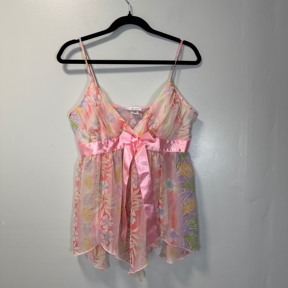 Seductive Wear by Cinema Etoile Pink Floral Sheer Babydoll Chemise Top Medium